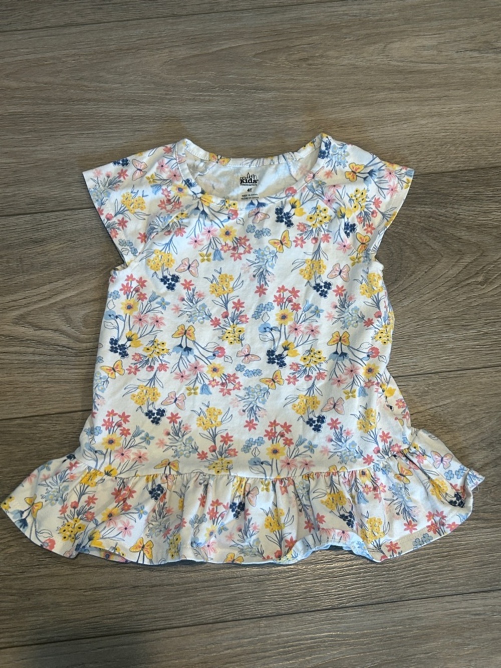 Kids Headquarters White Floral Tee with Yellow, Pink &‎ Blue Flowers Size 4T